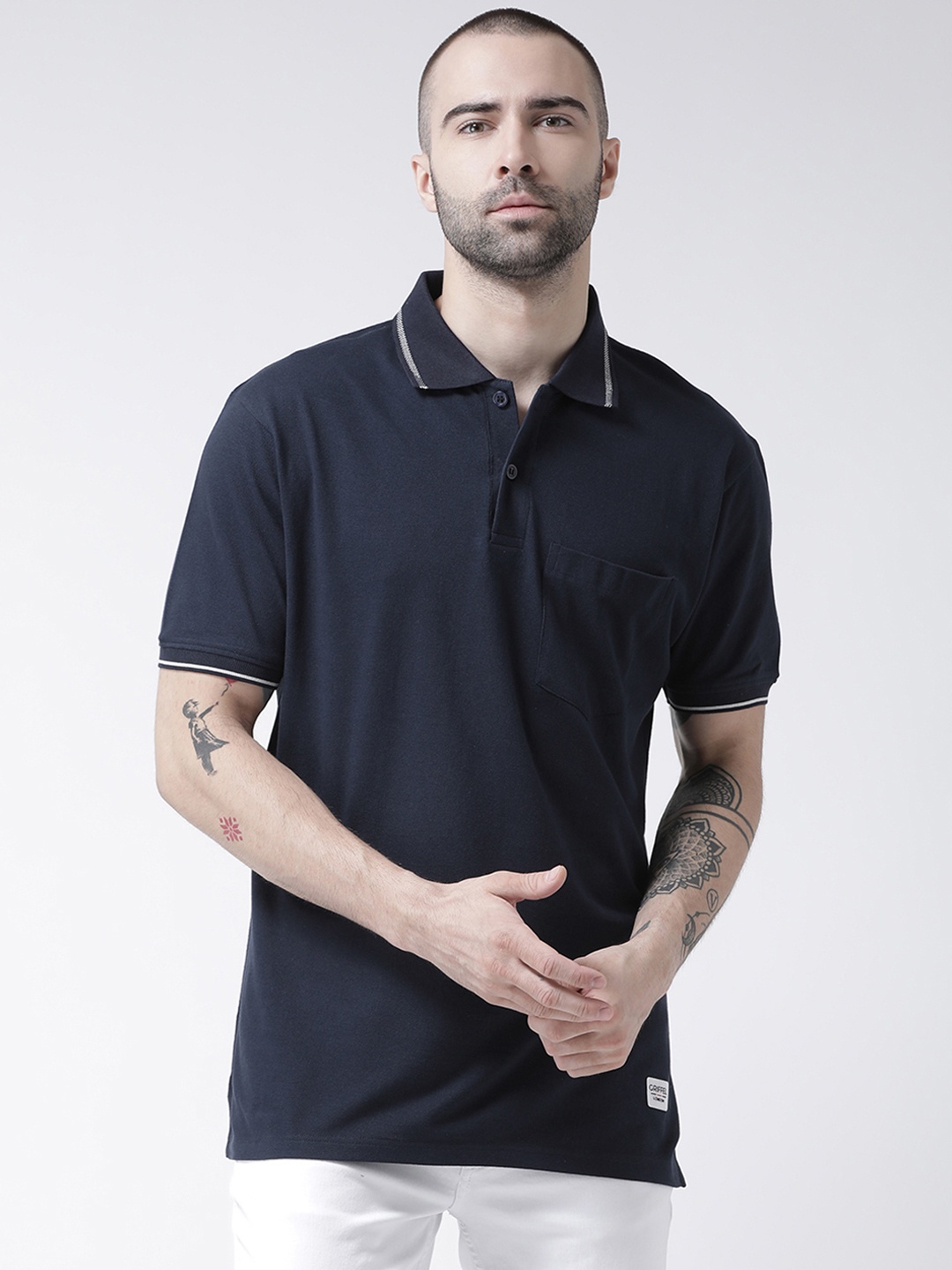 

GRIFFEL Men Navy Blue Solid Polo Collar T-shirt