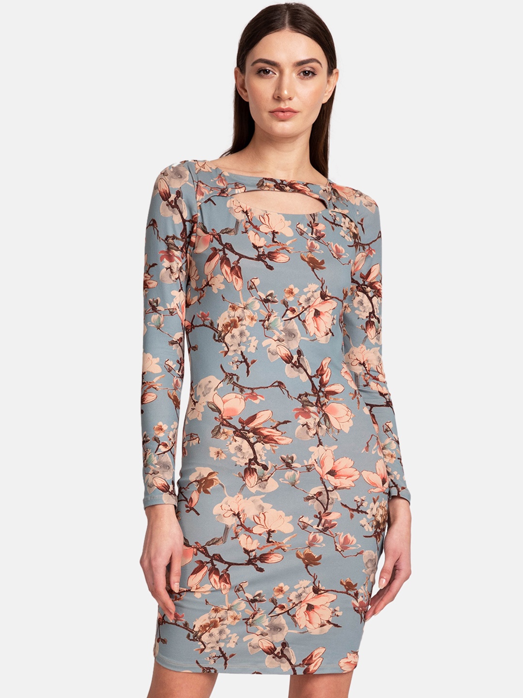 

Kazo Women Blue & Beige Floral Printed Bodycon Dress