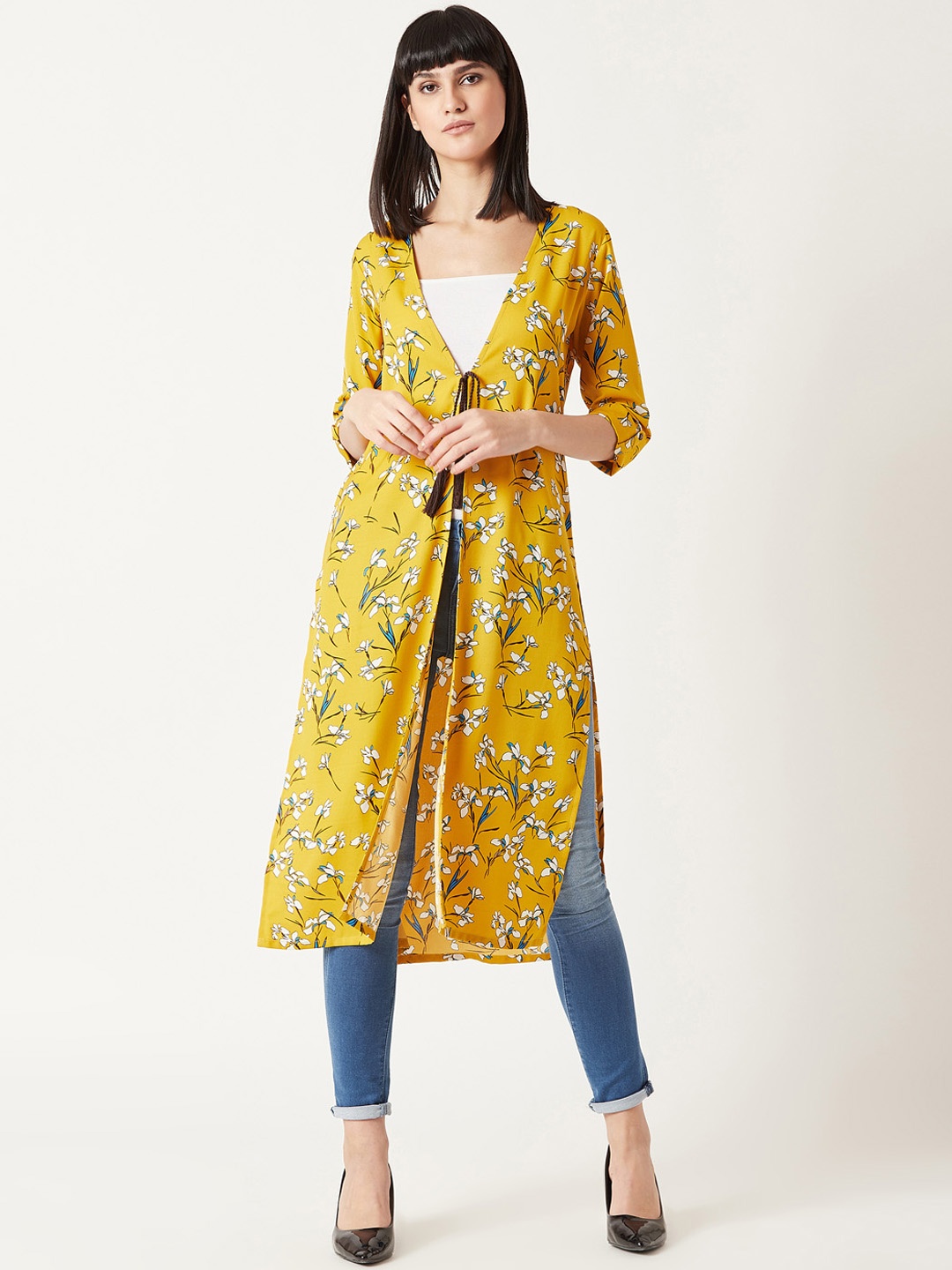 

Miss Chase Women Yellow Printed Longline Shrug