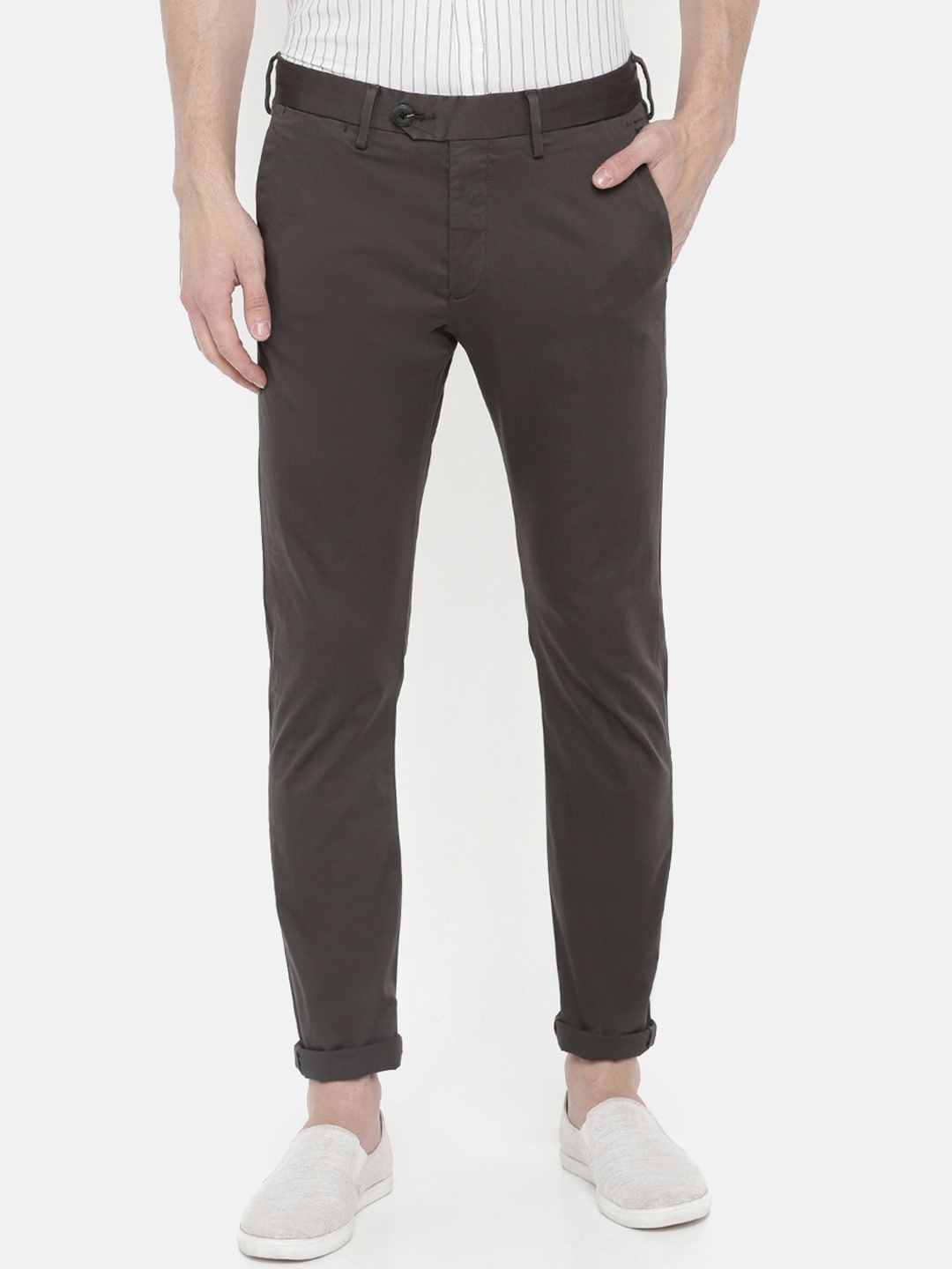 

Celio Men Taupe Slim Fit Solid Regular Trousers