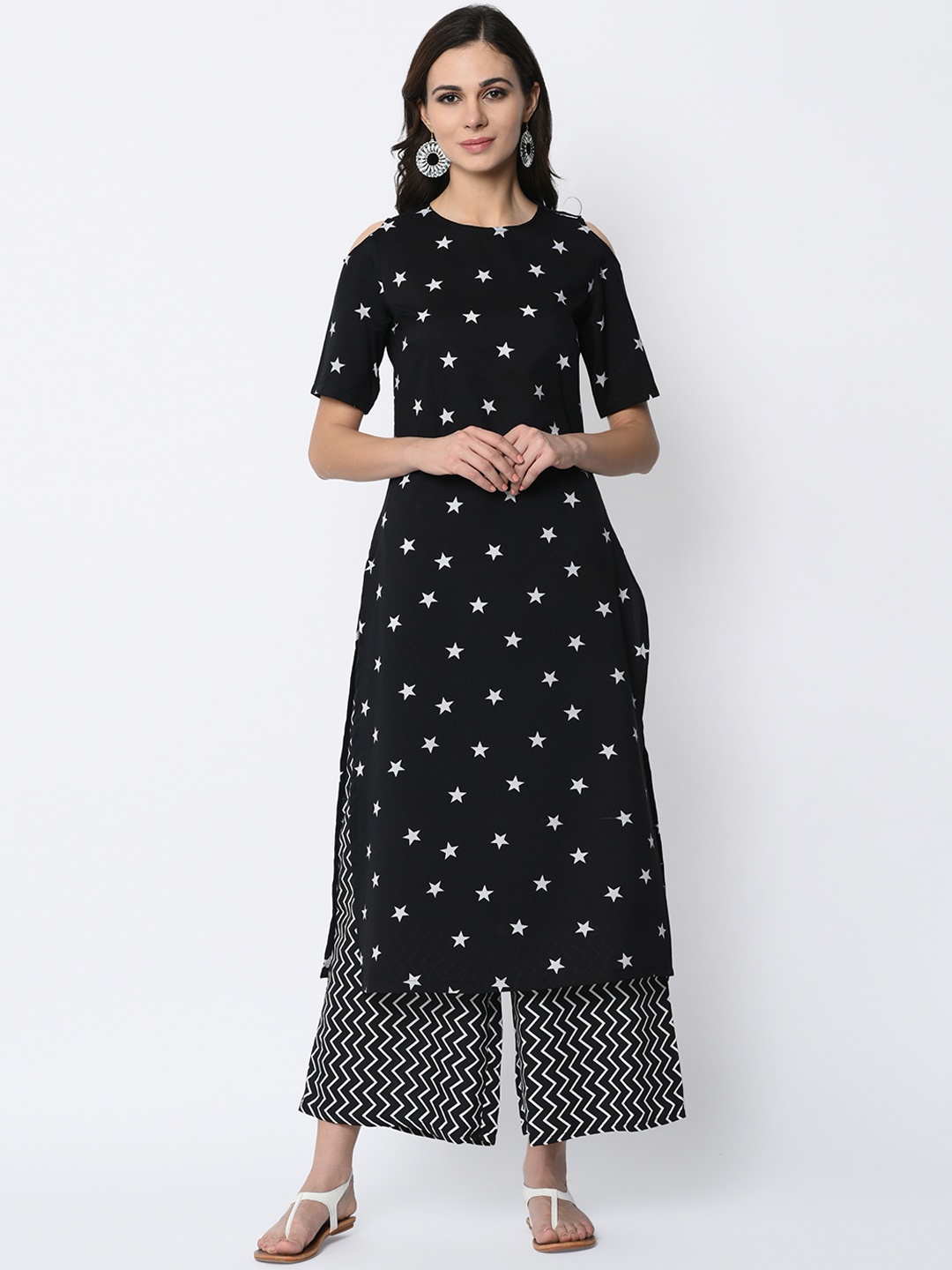 

SIRIKIT Women Black & White Printed Kurta with Palazzos