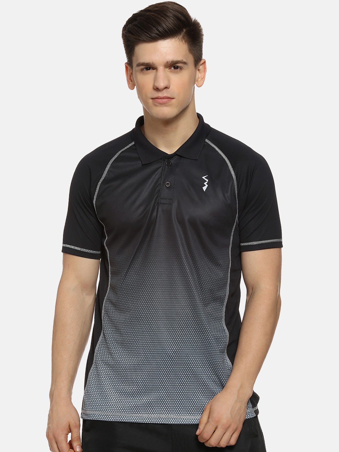 Campus Sutra Men Black Printed Polo Collar T-shirt
