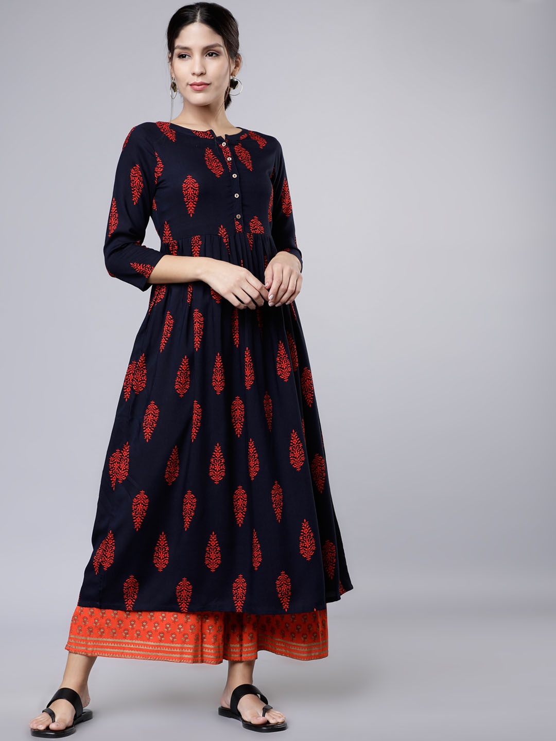 

Vishudh Women Navy Blue & Red Printed A-Line Kurta