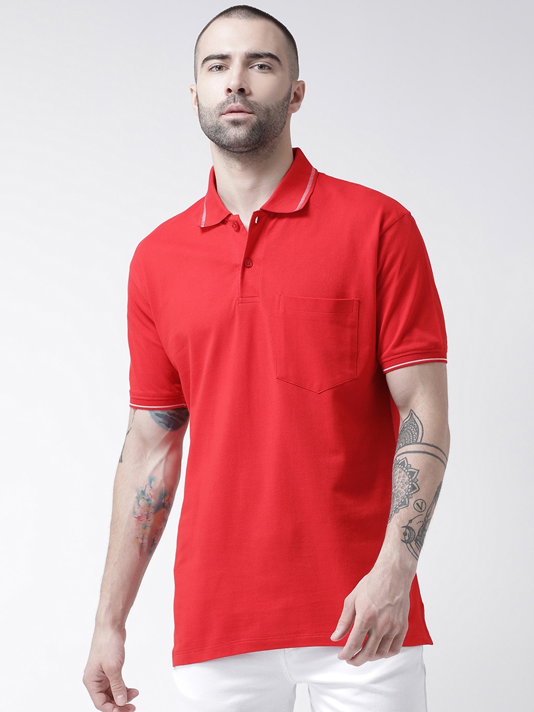 

GRIFFEL Men Red Solid Polo Collar T-shirt