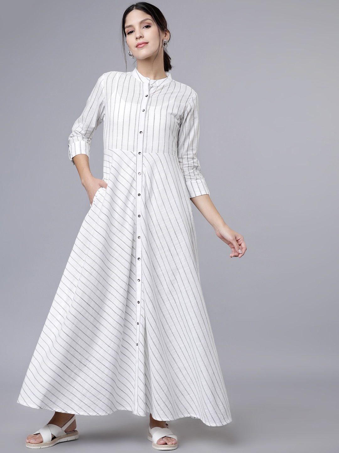

Vishudh Women Off-White Striped Maxi Dress