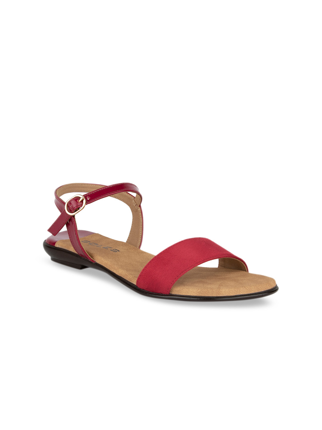 

SOLES Women Maroon Solid Open Toe Flats