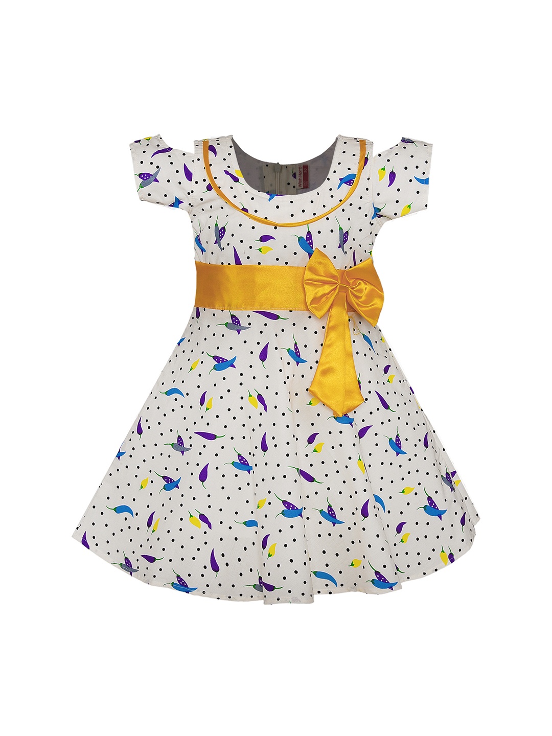 

Wish Karo Girls Yellow & White Fit and Flare Dress