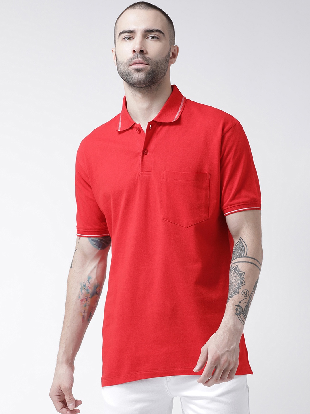 

GRIFFEL Men Red Solid Polo Collar T-shirt