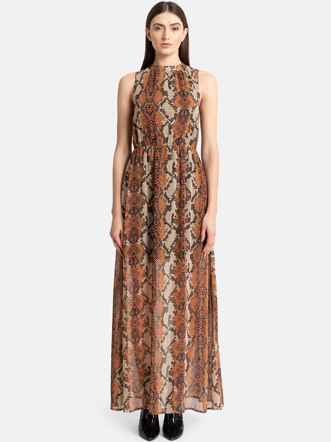 

Kazo Women Brown Animal Printed Maxi Dress