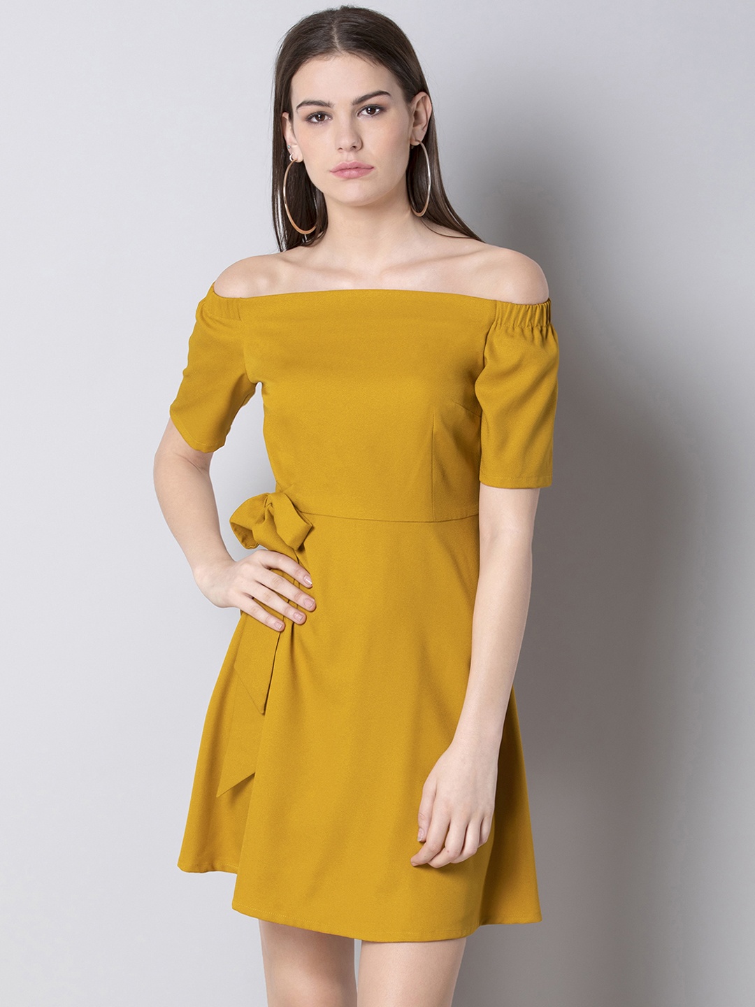 

FabAlley Women Yellow Solid A-Line Dress