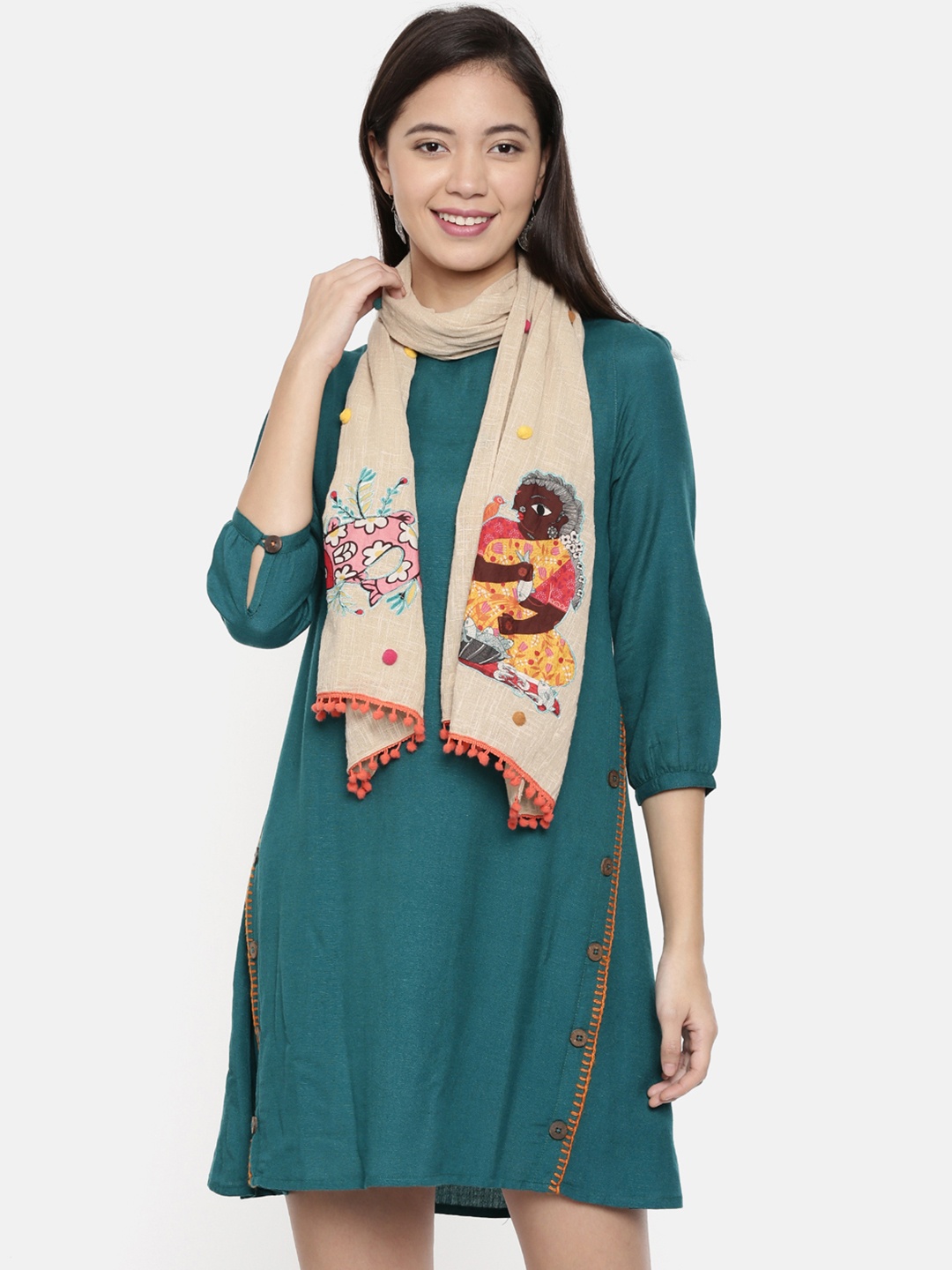 

Chumbak Women Multicoloured Printed Scarf, Beige