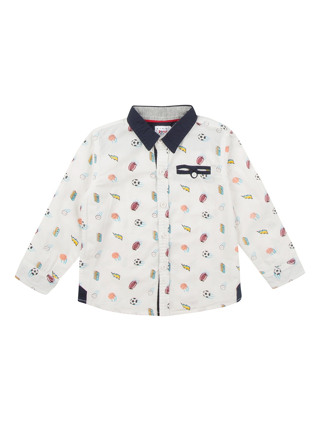 Donuts Boys White Regular Fit Printed Casual Shirt