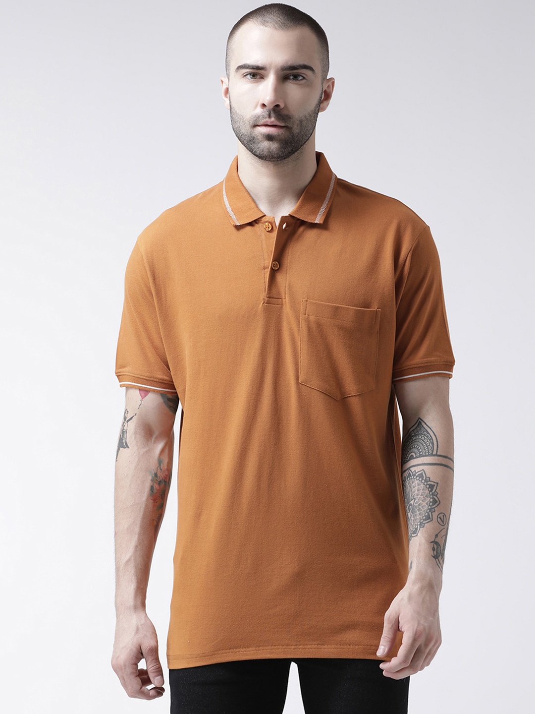 

GRIFFEL Men Mustard Yellow Solid Polo Collar T-shirt