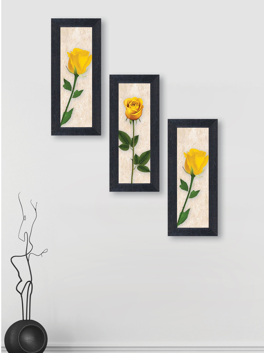 

nest ART Set of 3 Multicoloured Rose Flower Synthetic Wood Wall Art, Multi