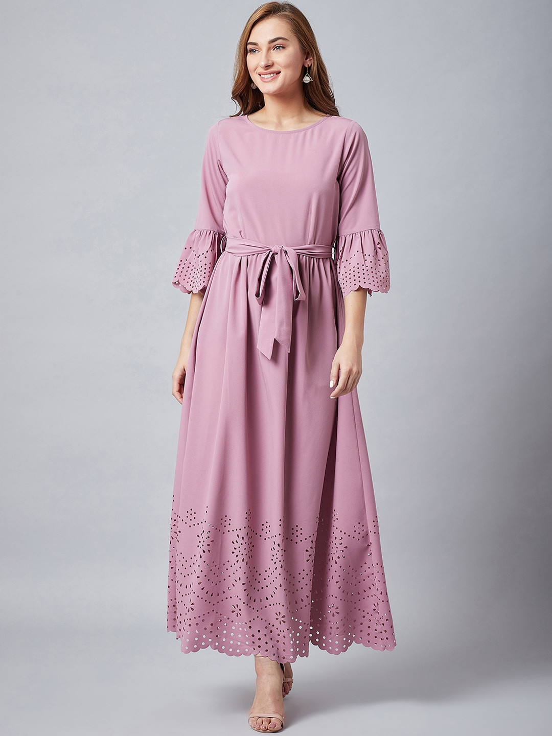 

Athena Women Mauve Schiffli Embroidered Maxi Dress