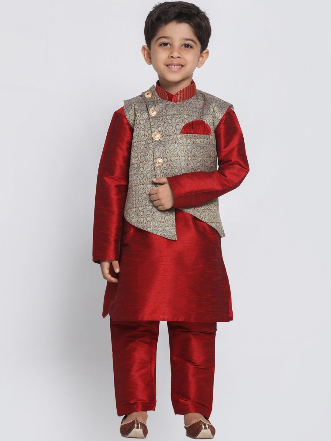 

JBN Creation Boys Maroon & Beige Self Design Kurta with Churidar