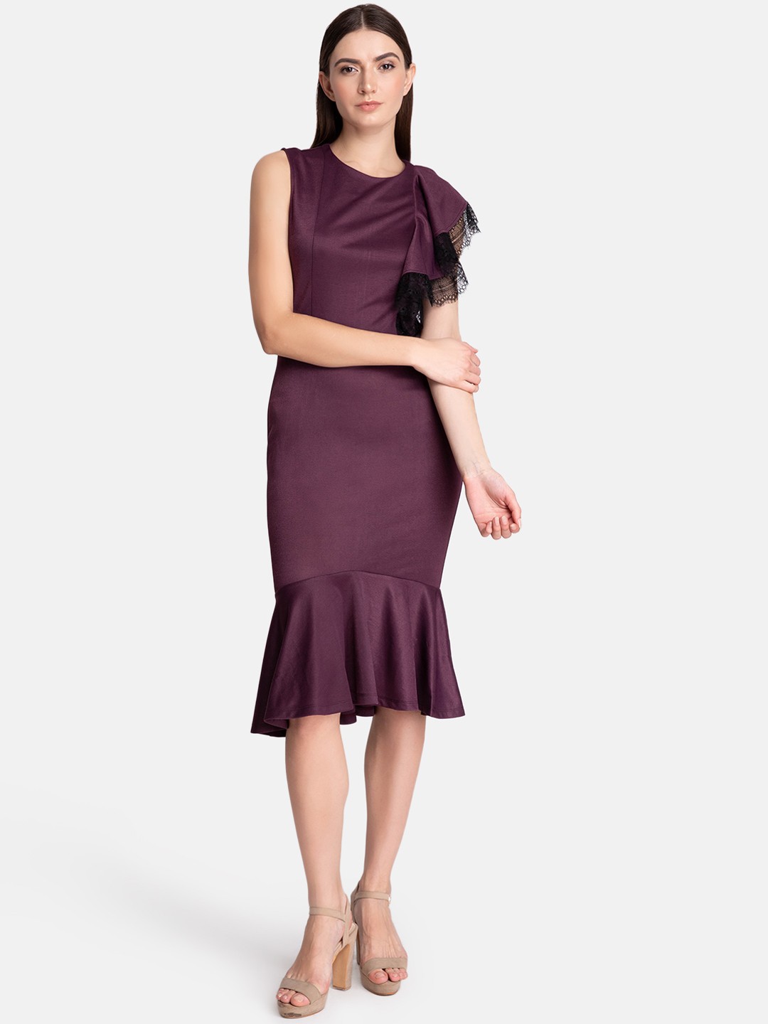 

Kazo Women Purple Solid Bodycon Dress