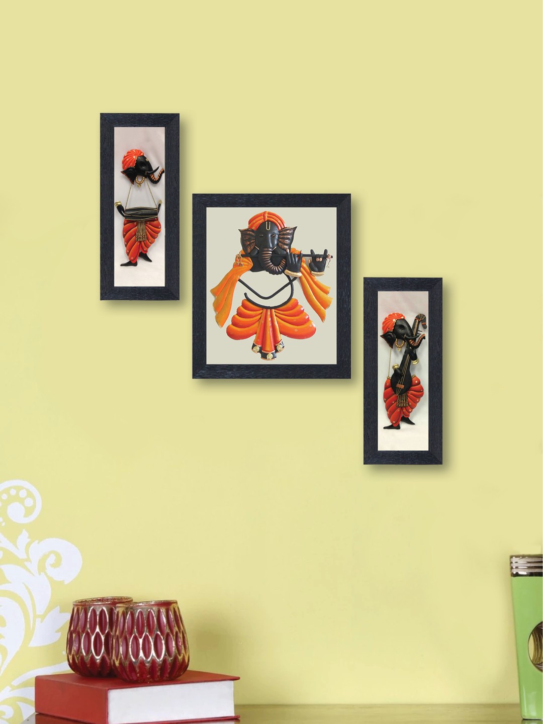 

nest ART Set of 3 Multicoloured Lord Ganesha Synthetic Wood Wall Art, Multi