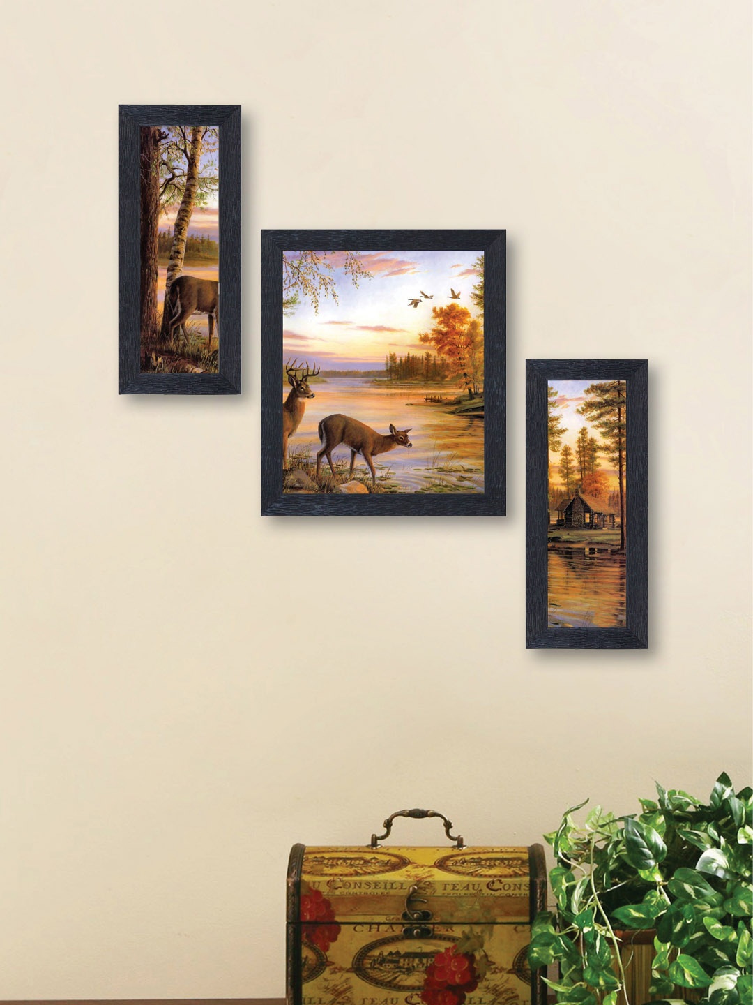 

nest ART Set of 3 Multicoloured Animals Synthetic Wood Wall Art, Multi