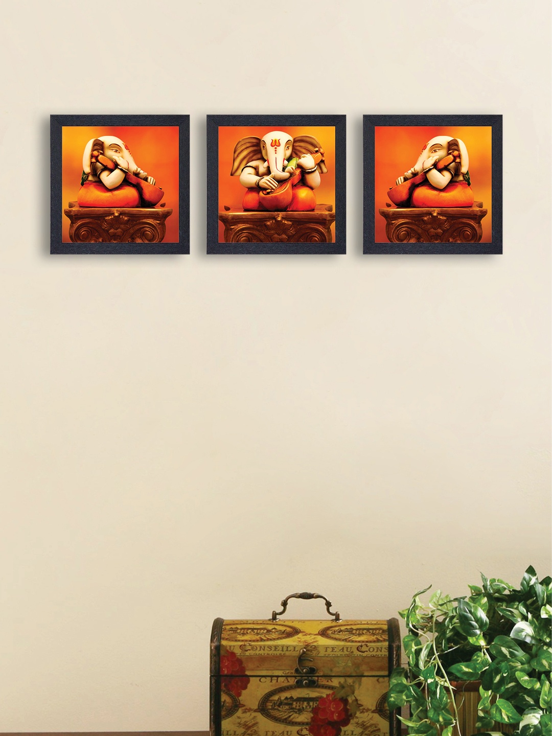 

nest ART Multicoloured Set of 3 Lord Ganesha Synthetic Wood Wall Art, Multi