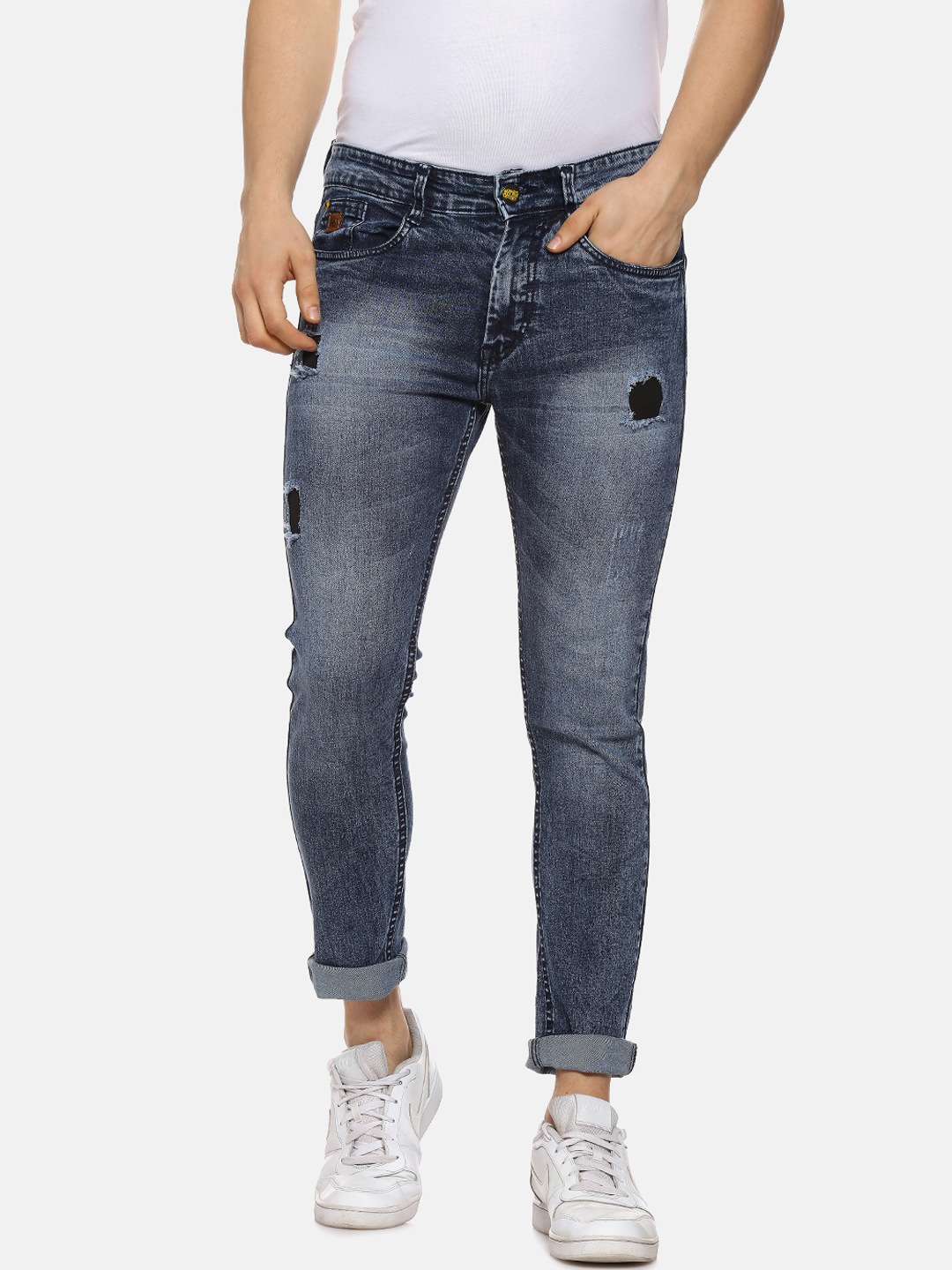 

Campus Sutra Men Blue Slim Fit Mid-Rise Mildly Distressed Stretchable Jeans