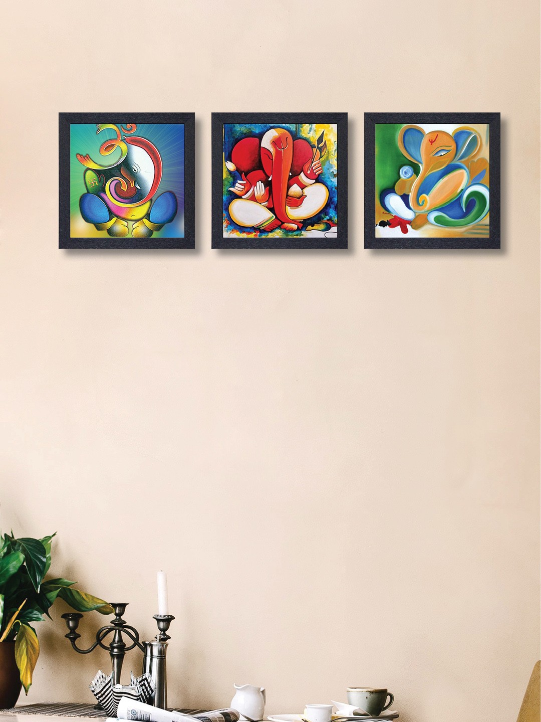 

nest ART Multicoloured Set of 3 Lord Ganesha Synthetic Wood Wall Art, Multi