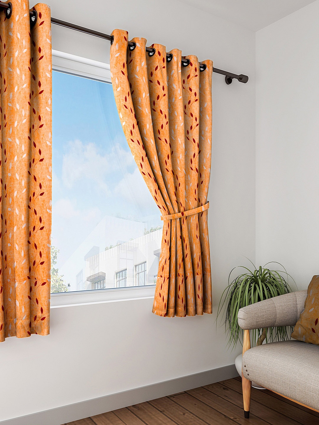 

Cortina Mustard Yellow & Maroon Set of 2 Window Curtains