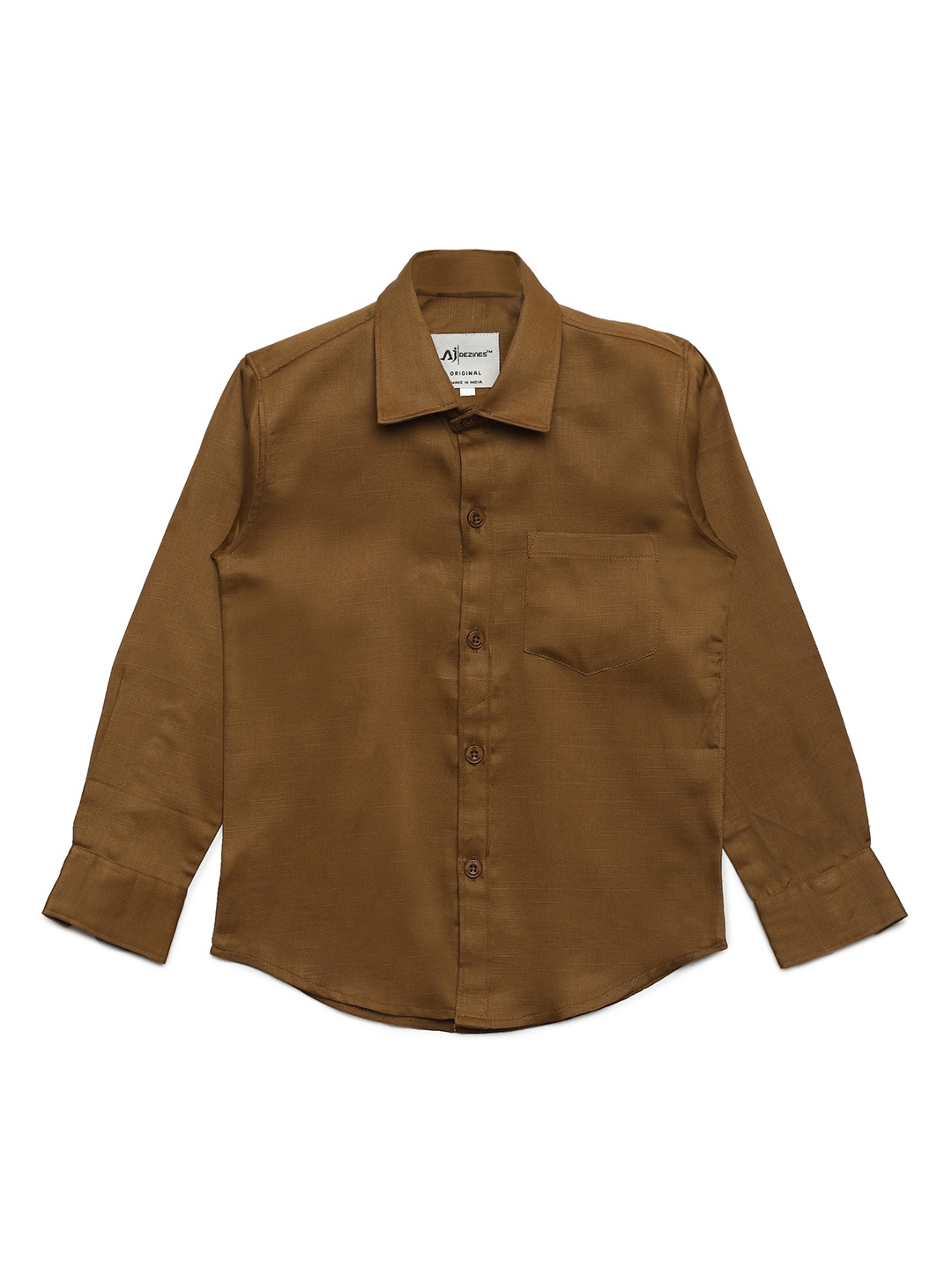 

Aj DEZInES Boys Brown Regular Fit Solid Casual Shirt