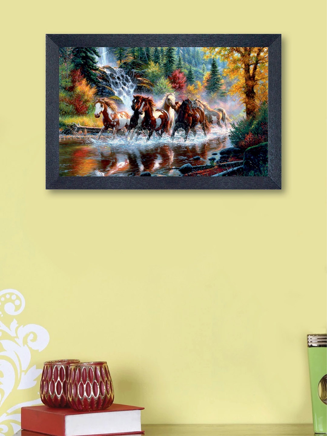 

nest ART Multicoloured Running horses Synthetic Wood Wall Art, Multi