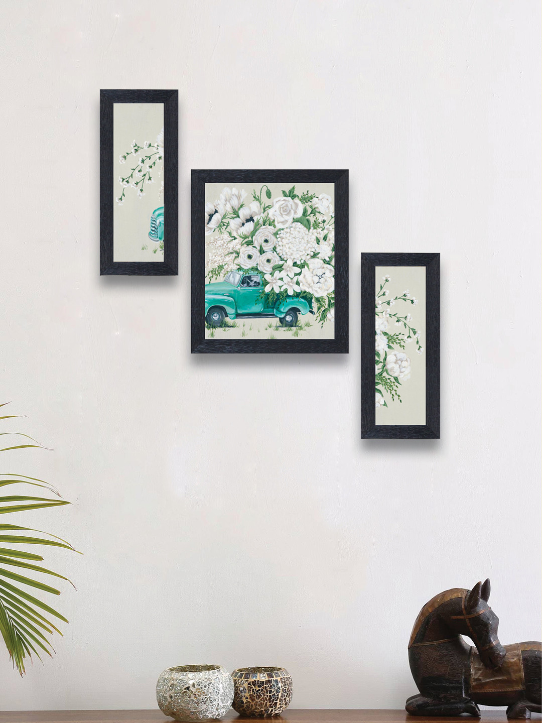 

nest ART 3-Panelled White & Green Abstract Wall Art