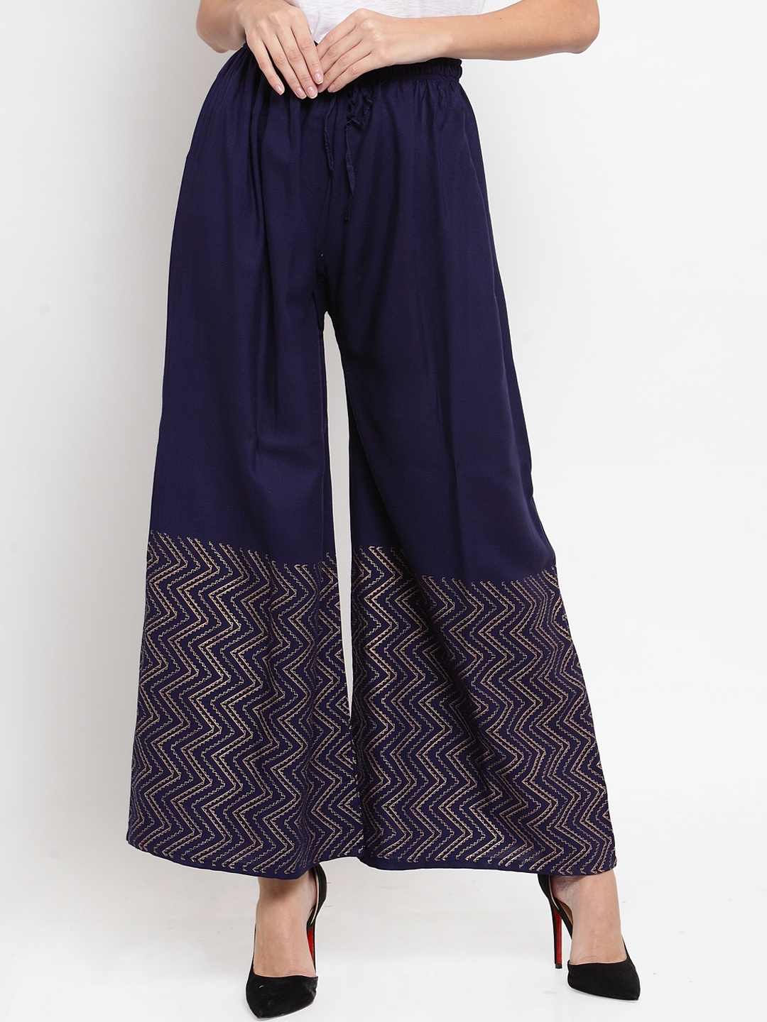 

Clora Creation Women Navy Blue Printed Wide Leg Palazzos