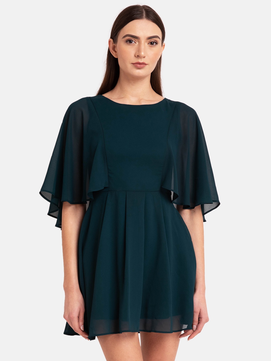 

Kazo Women Green Solid Fit and Flare Dress