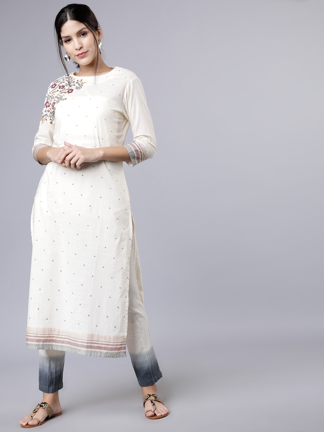 

Vishudh Women Cream-Coloured Printed Kurta with Palazzos