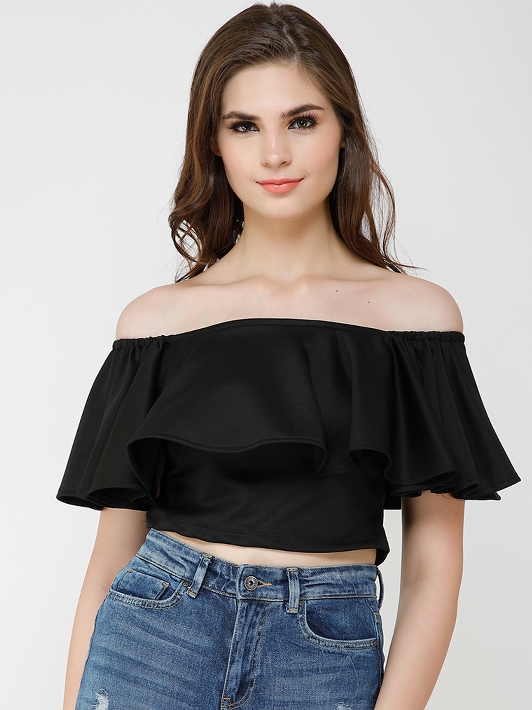 

Cation Women Black Solid Bardot Top