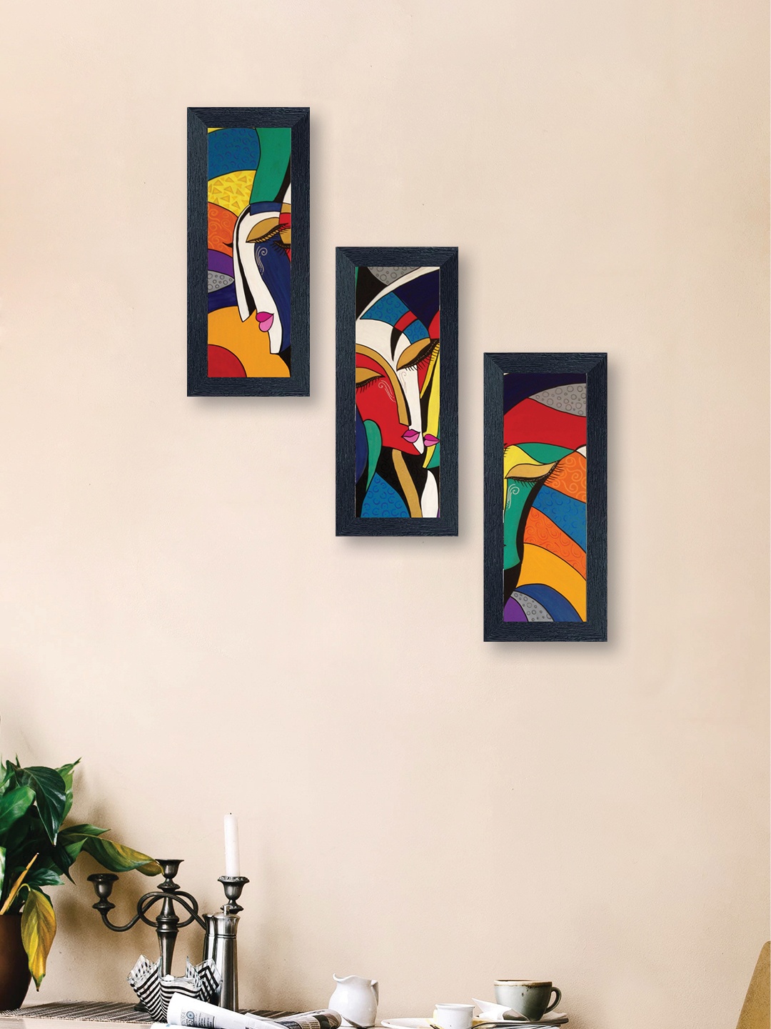 

nest ART Multicoloured Set of 3 Abstract Synthetic Wood Wall Art, Multi
