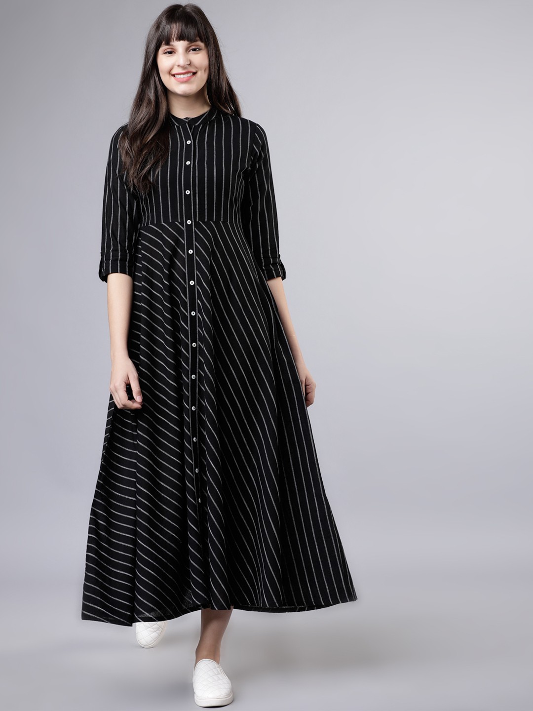 

Vishudh Women Black Striped Shirt Dress