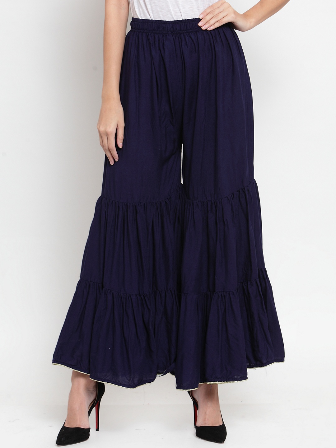 

Clora Creation Women Navy Blue Solid Flared Palazzos