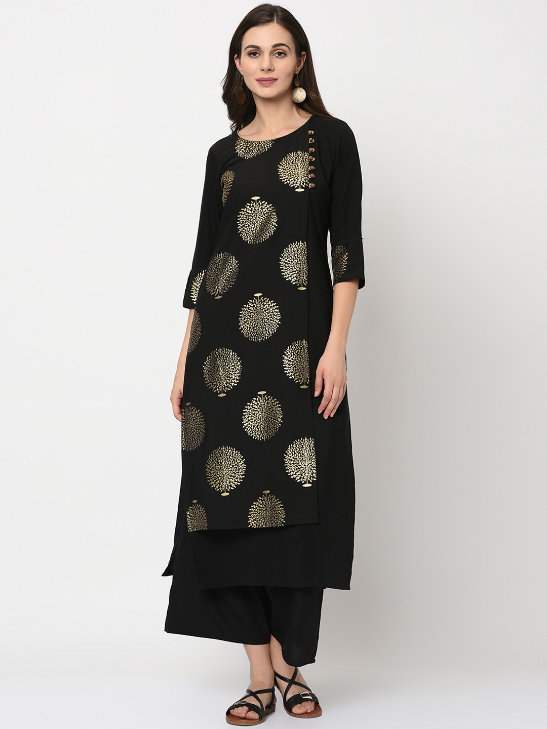 

ZIYAA Women Black Foil Printed Straight Kurta