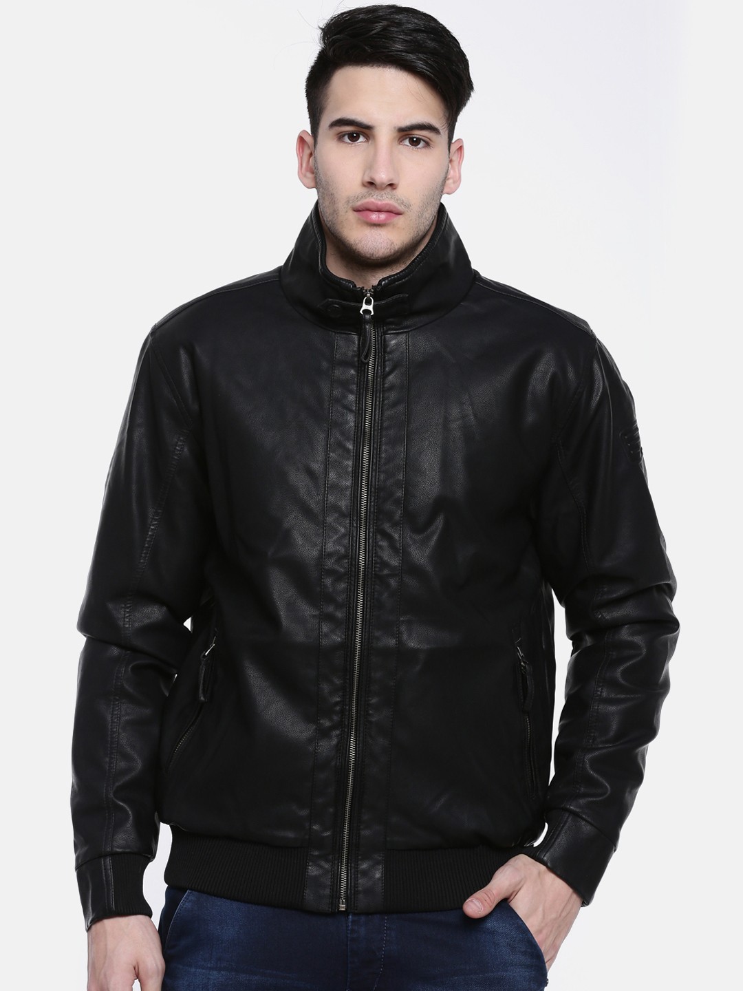 

t-base Men Black Solid Lightweight Biker Jacket