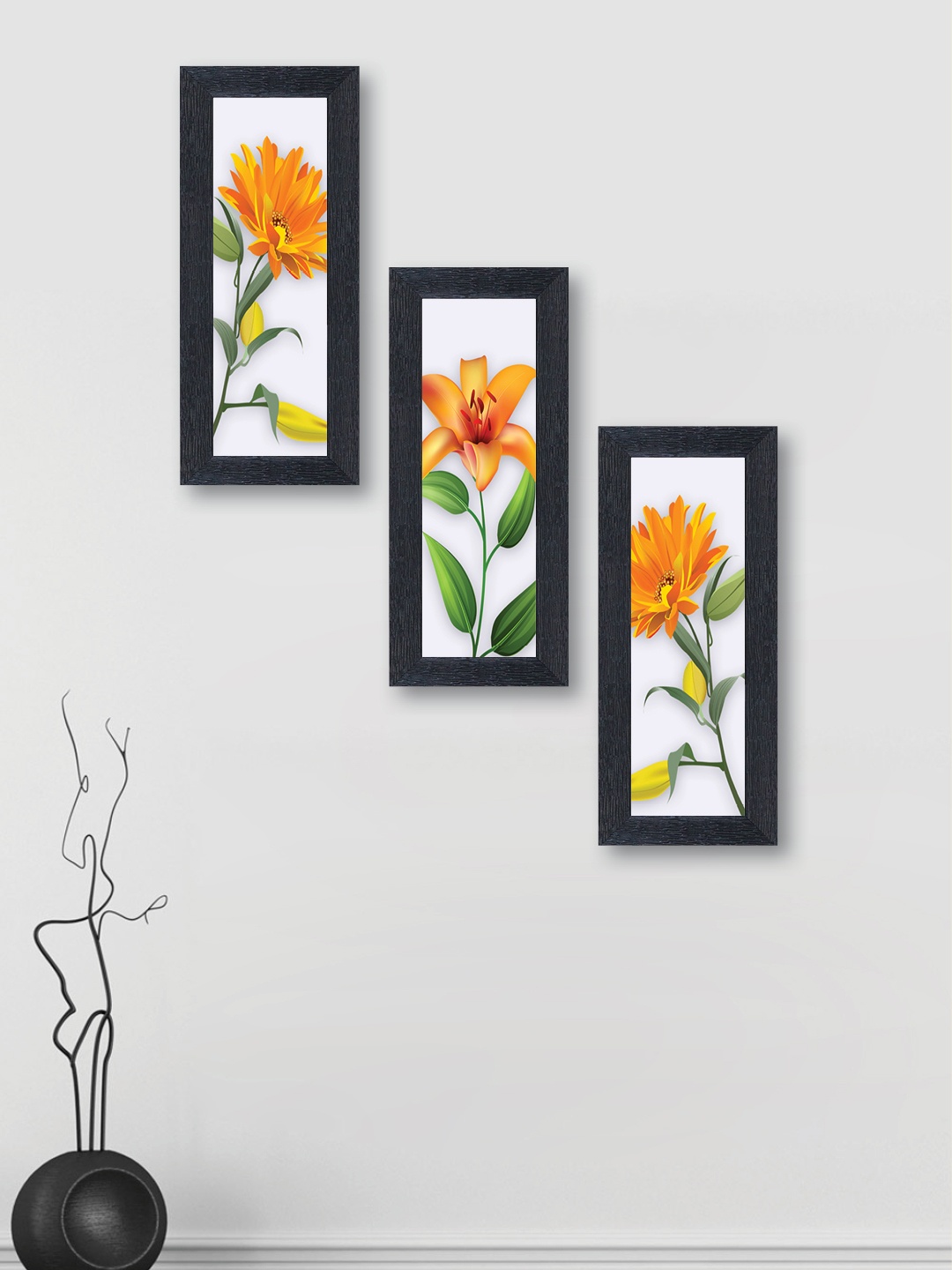 

nest ART Set of 3 Multicoloured Flowers Synthetic Wood Wall Art, Multi