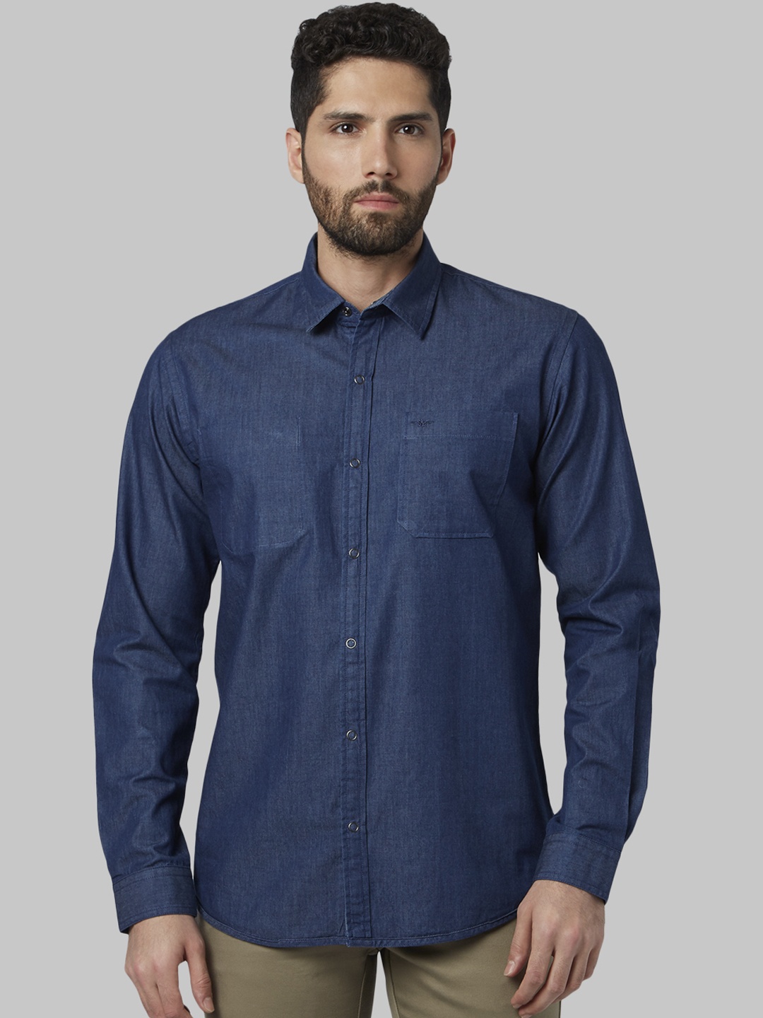 Park Avenue Men Blue Slim Fit Solid Casual Shirt