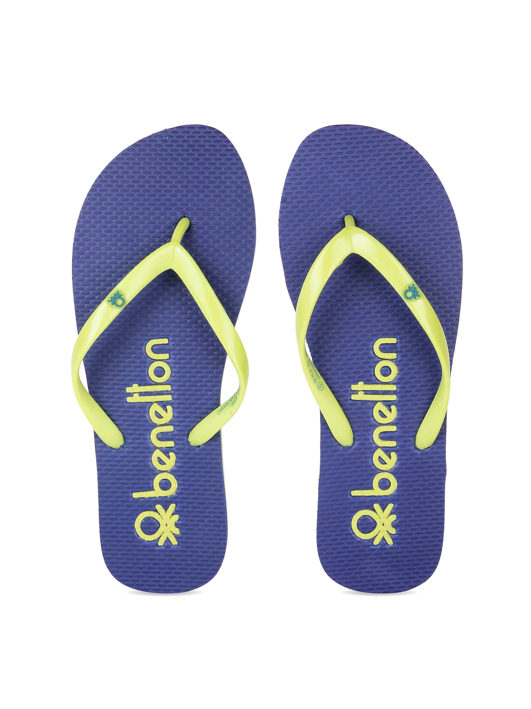 

United Colors of Benetton Women Yellow & Navy Blue Printed Thong Flip-Flops