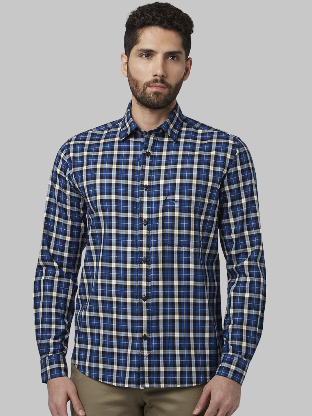 

Park Avenue Men Blue & Black Slim Fit Checked Casual Shirt