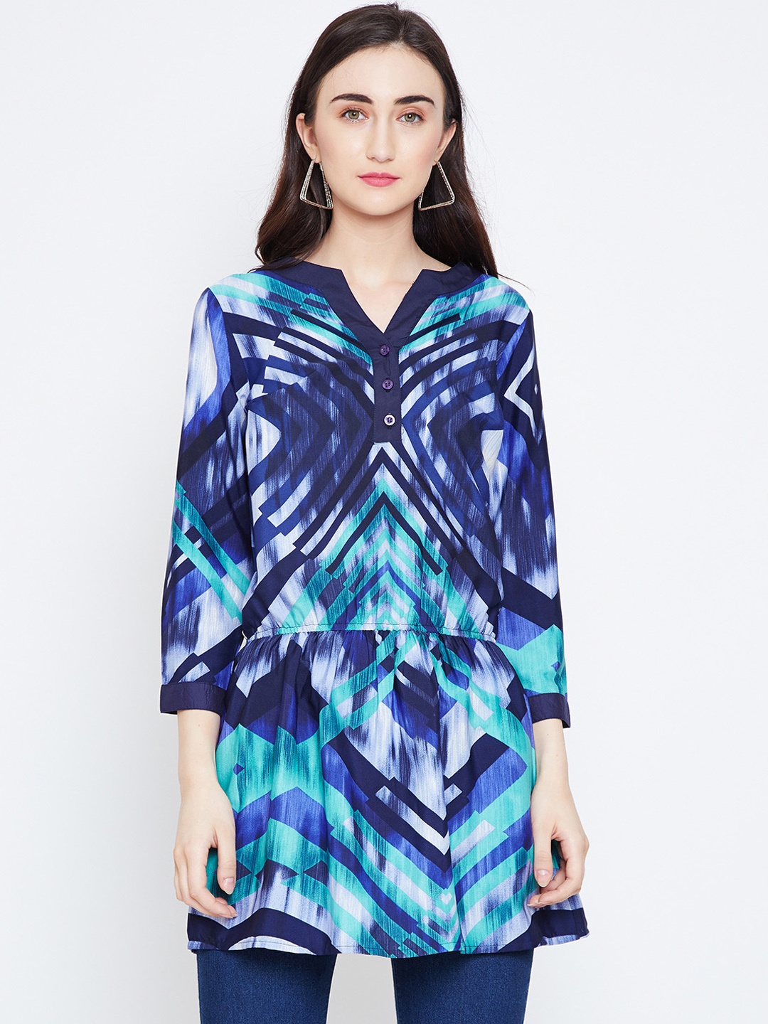 Oxolloxo Women Blue Printed Tunic