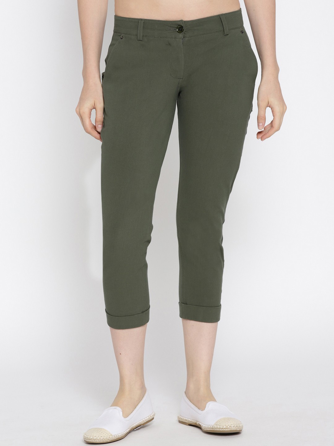 

JUMP USA Women Khaki Flared Solid Regular Trousers