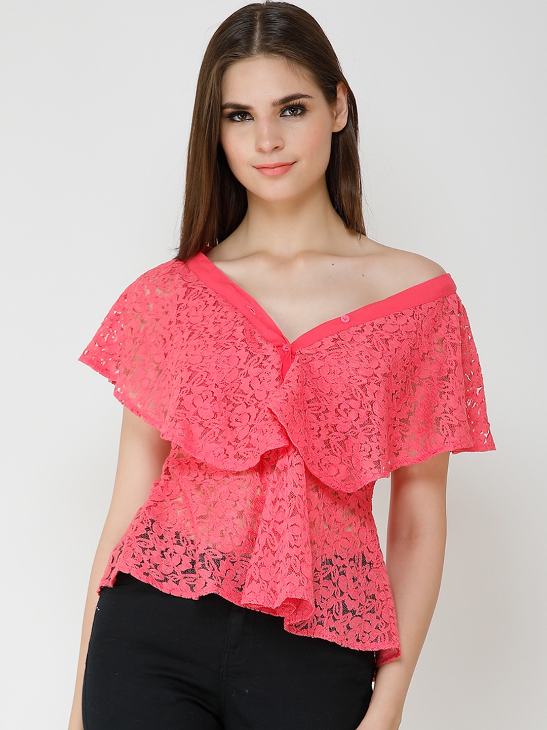 

Cation Women Pink Self Design Peplum Top