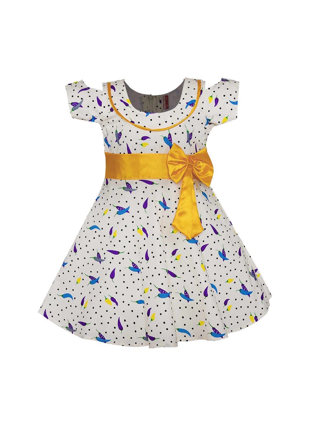 

Wish Karo Girls Yellow & White Fit and Flare Dress