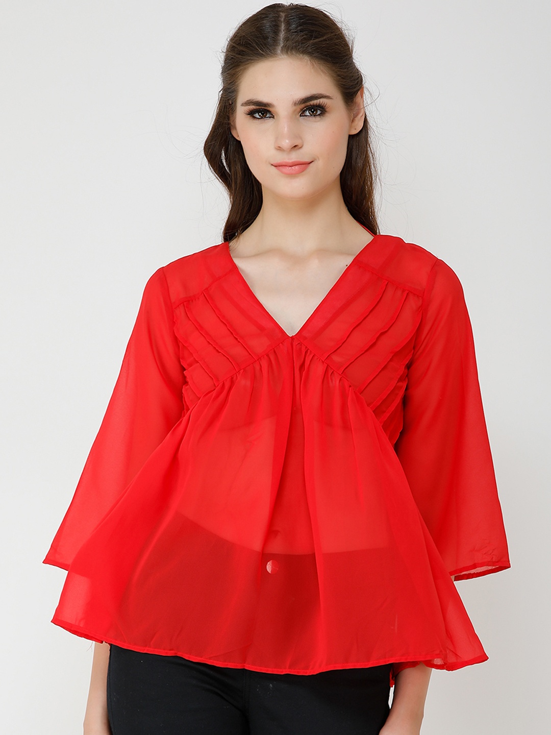 

Cation Women Red Solid A-Line Top