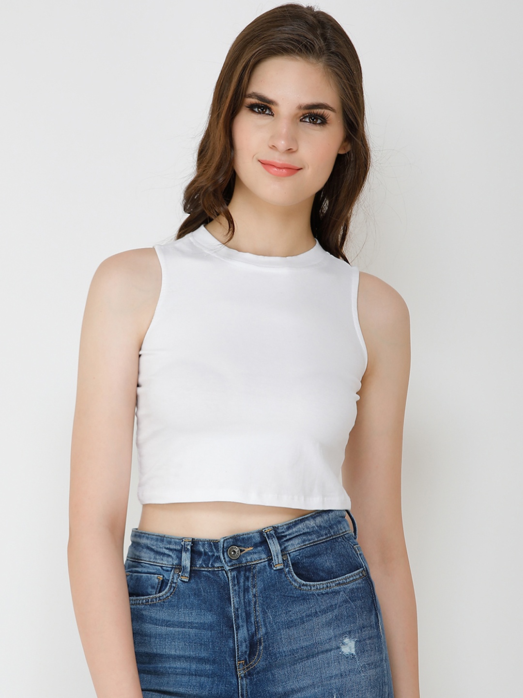 

Cation Women White Solid Fitted Top