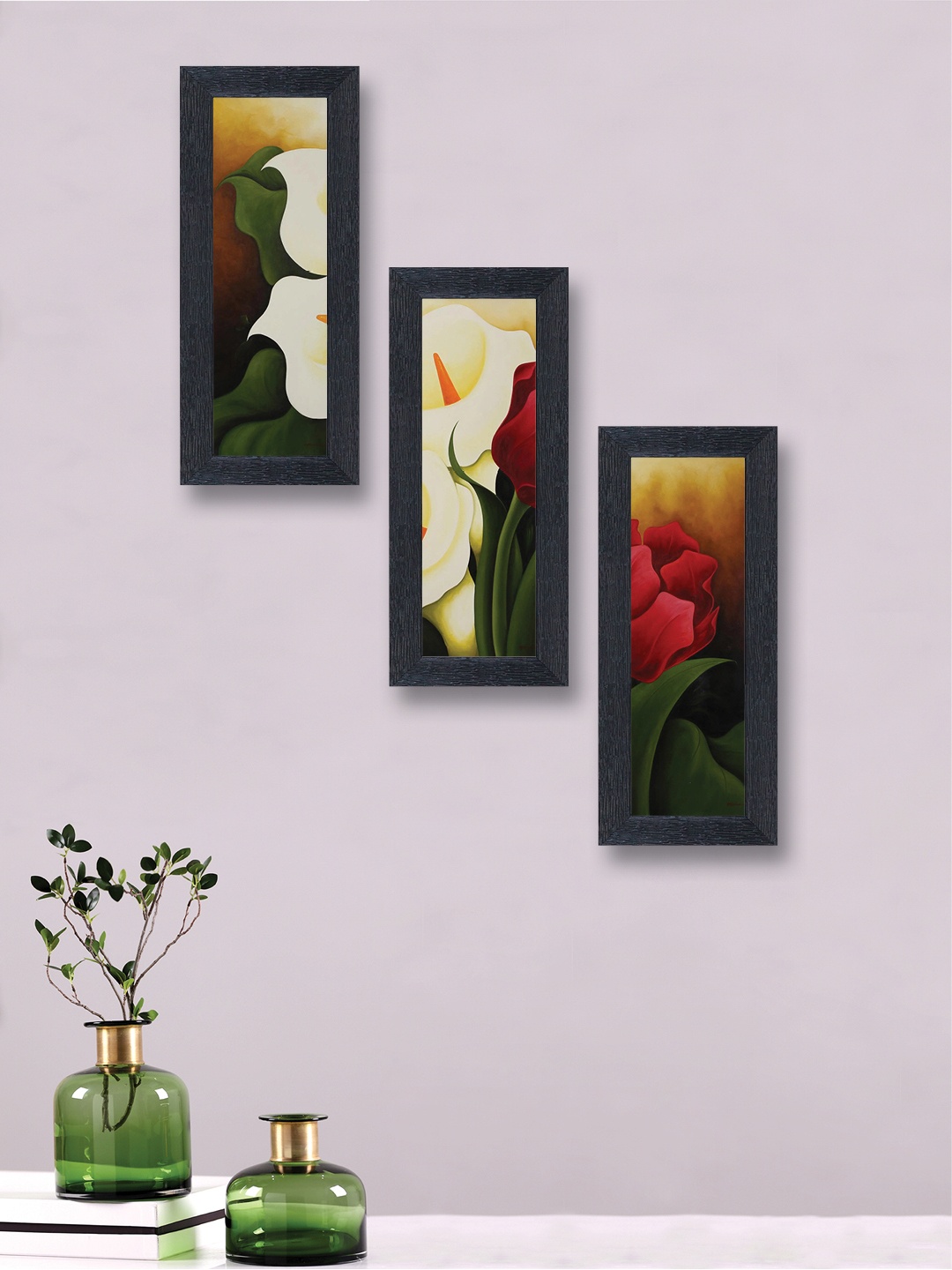 

nest ART Multicoloured Set of 3 Flowers Synthetic Wood Wall Art, Multi